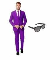 Paars heren verkleedkleding maat 48 m met gratis zonnebril