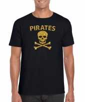 Piraten shirt foute party verkleed verkleedkleding verkleedkleding goud glitter zwart heren