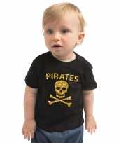 Piraten verkleedkleding shirt goud glitter zwart voor peuters