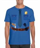 Politie uniform verkleedkleding t-shirt blauw voor heren