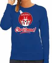 Rendier kerstbal sweater kerst verkleedkleding merry christmas blauw voor dames