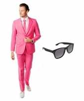 Roze heren verkleedkleding maat 48 m met gratis zonnebril