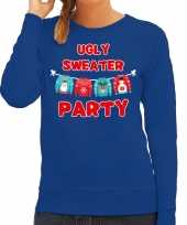 Ugly sweater party kerstsweater verkleedkleding blauw voor dames
