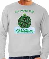 Wiet kerstbal sweater verkleedkleding all i want for christmas grijs voor heren